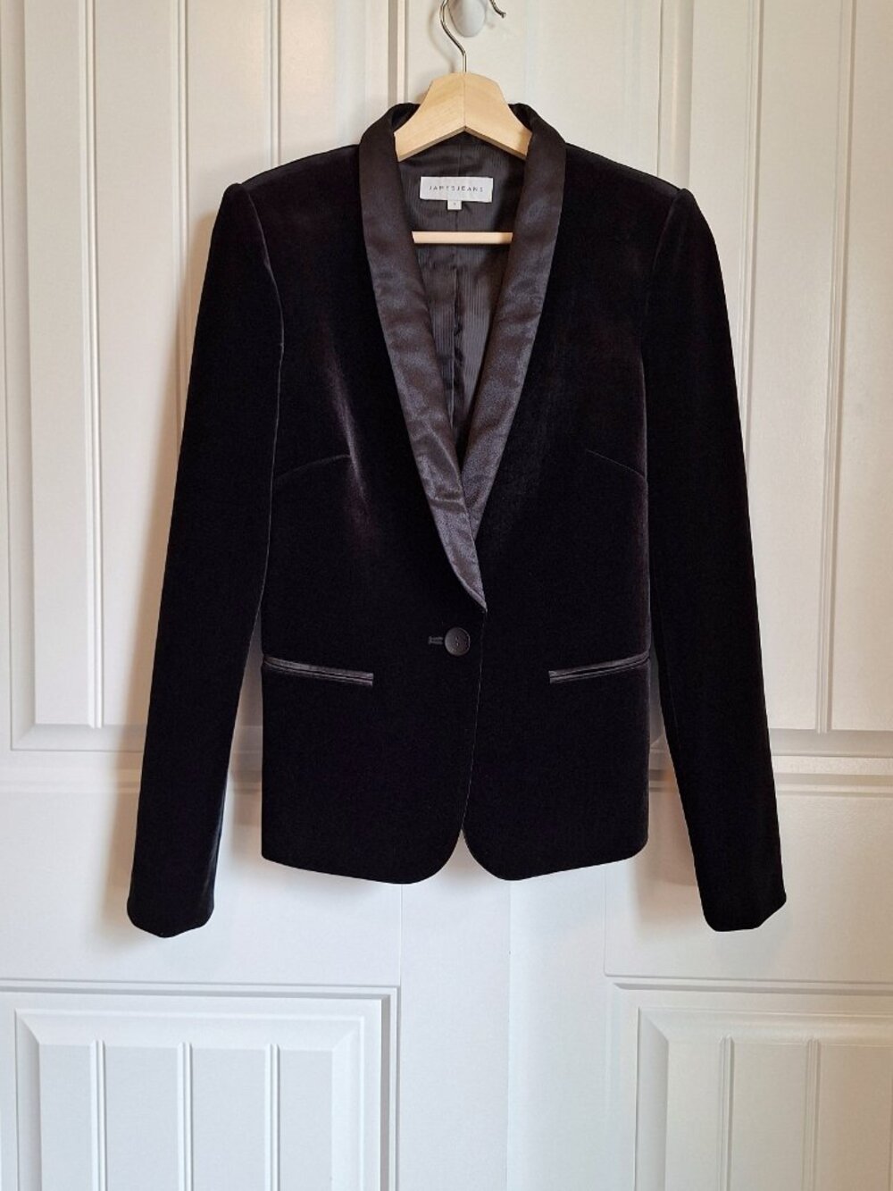 Revolve James Jeans Black Velvet & Satin Women's Tuxedo Jacket Single Button S